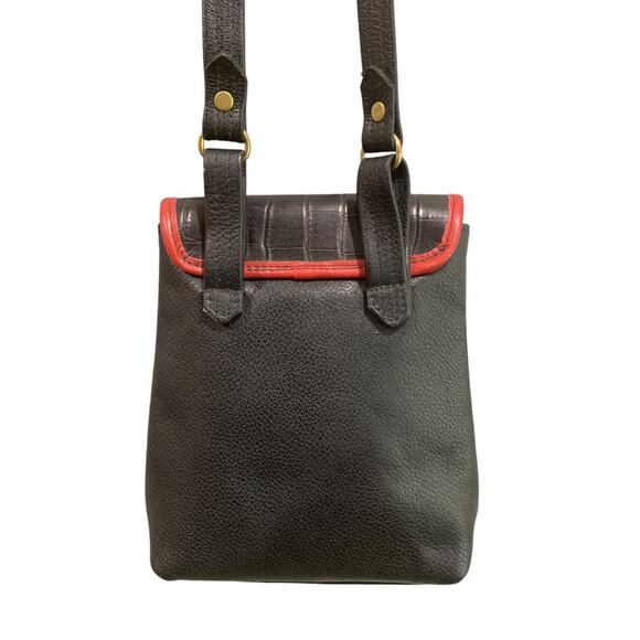 Vintage 1990s Black Red Leather Flap Satchel Hip Bag - Picture 7 of 10